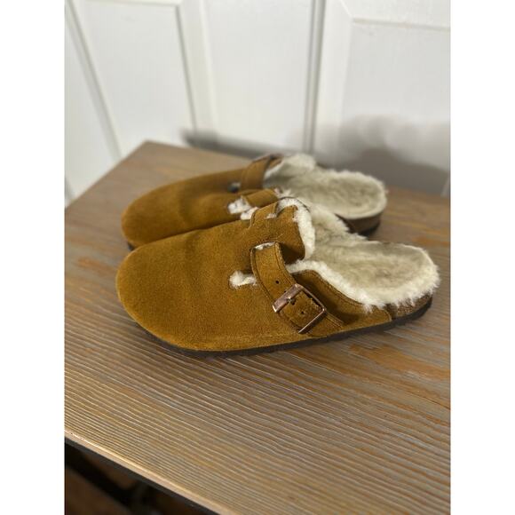 Birkenstock Clogs Size 37 Boston Slip On Suede Shearling Comfort Shoes - Picture 4 of 10